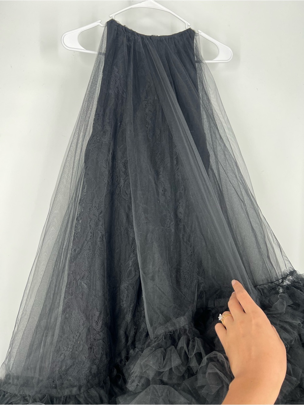 Mac Duggal Black Hi Low Tulle Strapless Ruffle Formal Dress Evening Gown 12 NWOT - Picture 4 of 10
